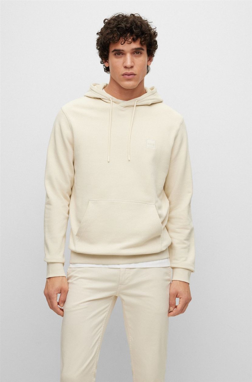 Hugo Boss sweater beige effen katoen hoodie met logo