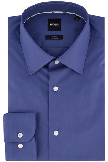 Hugo Boss business overhemd slim fit donkerblauw effen katoen semi wide spread boord
