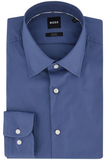 business overhemd Hugo Boss blauw effen katoen slim fit 