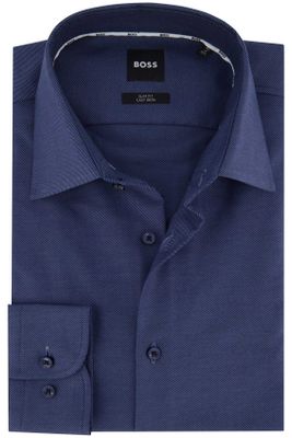 Hugo Boss business overhemd Hugo Boss blauw effen katoen slim fit 