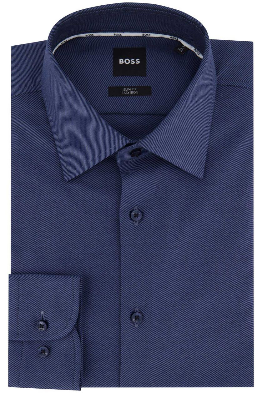 Hugo Boss nette overhemd blauw effen katoen slim fit