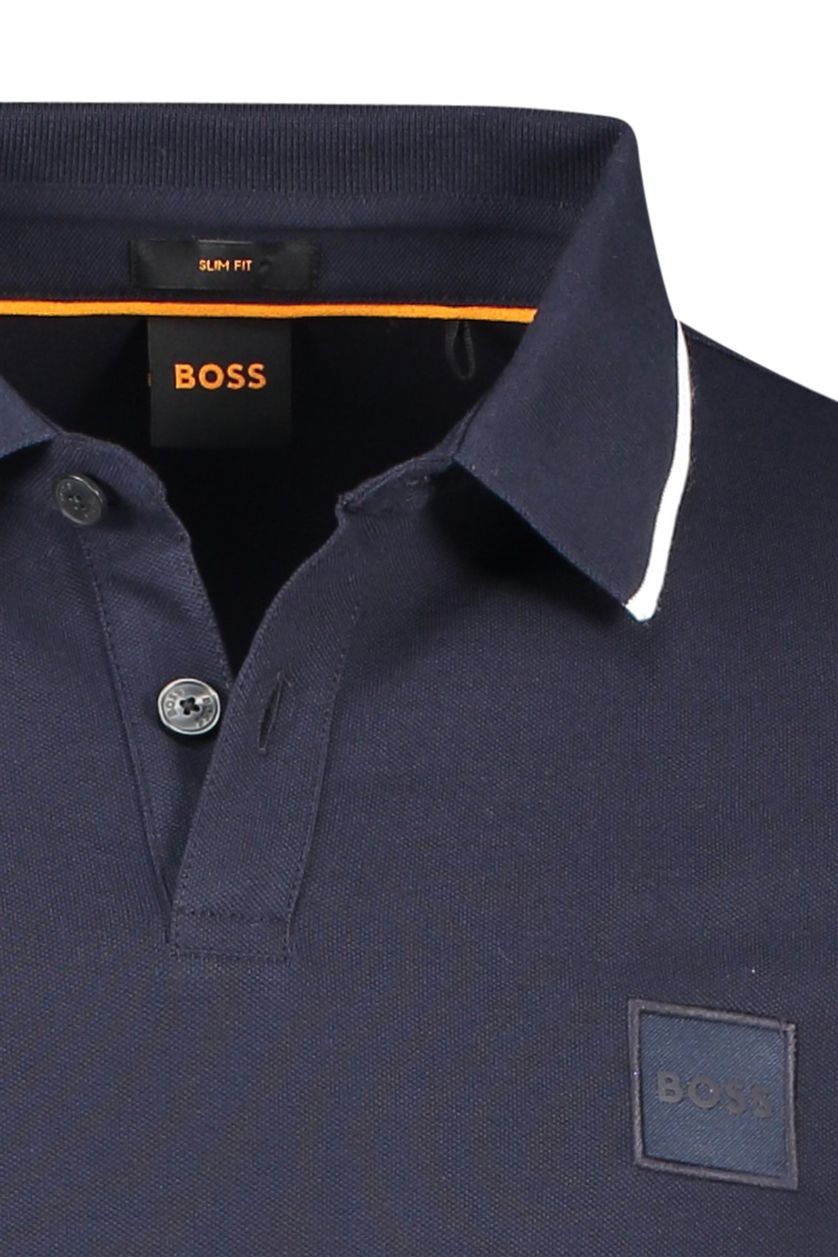 Hugo Boss polo donkerblauw effen katoen slim fit met logo