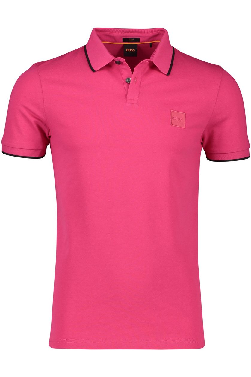 Hugo Boss polo roze effen katoen slim fit met logo