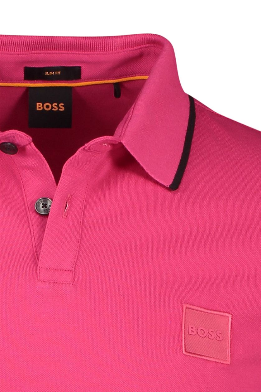 Hugo Boss polo roze effen katoen slim fit met logo