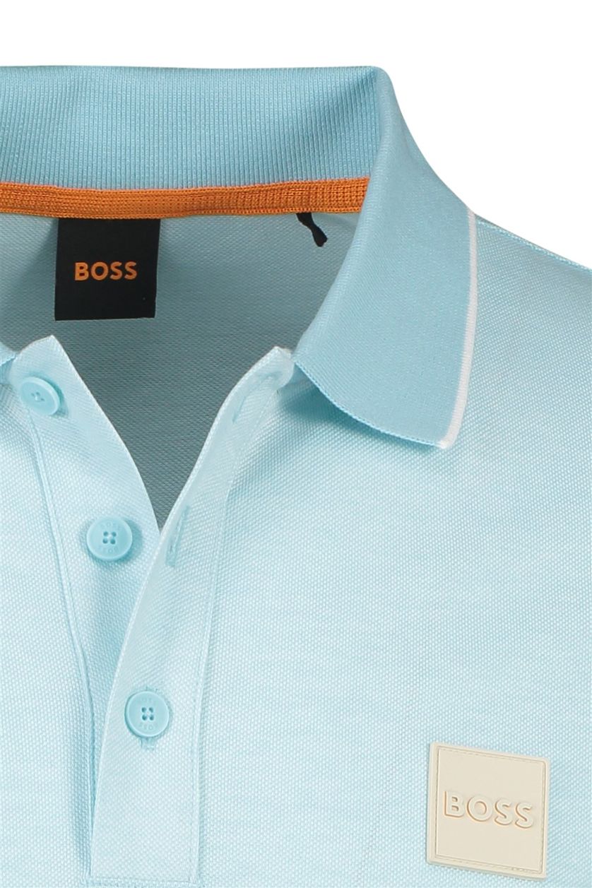 Hugo Boss polo lichtblauw met logo effen Oxford katoen normale fit