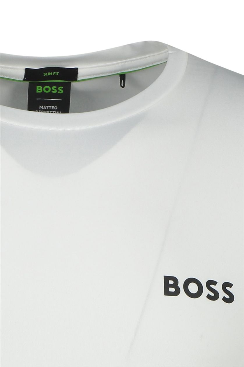 Hugo Boss t-shirt wit effen ronde hals normale fit polyester