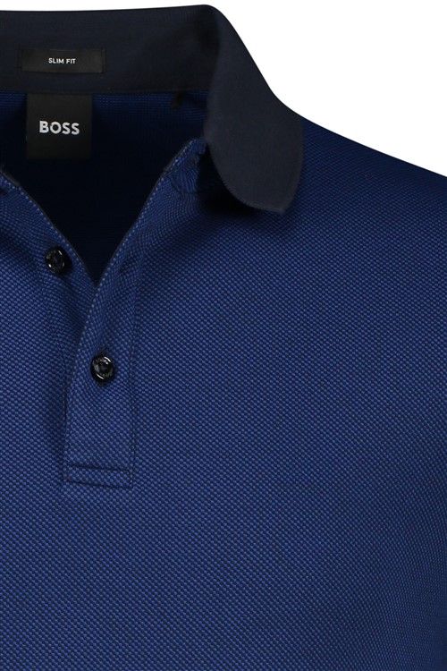 Hugo Boss polo slim fit donkerblauw effen katoen-stretch
