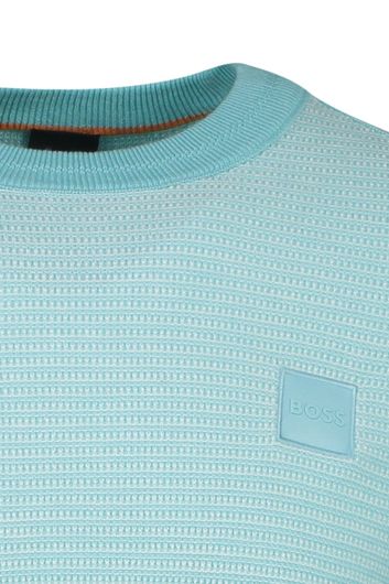 Hugo Boss trui ronde hals lichtblauw effen katoen normale fit