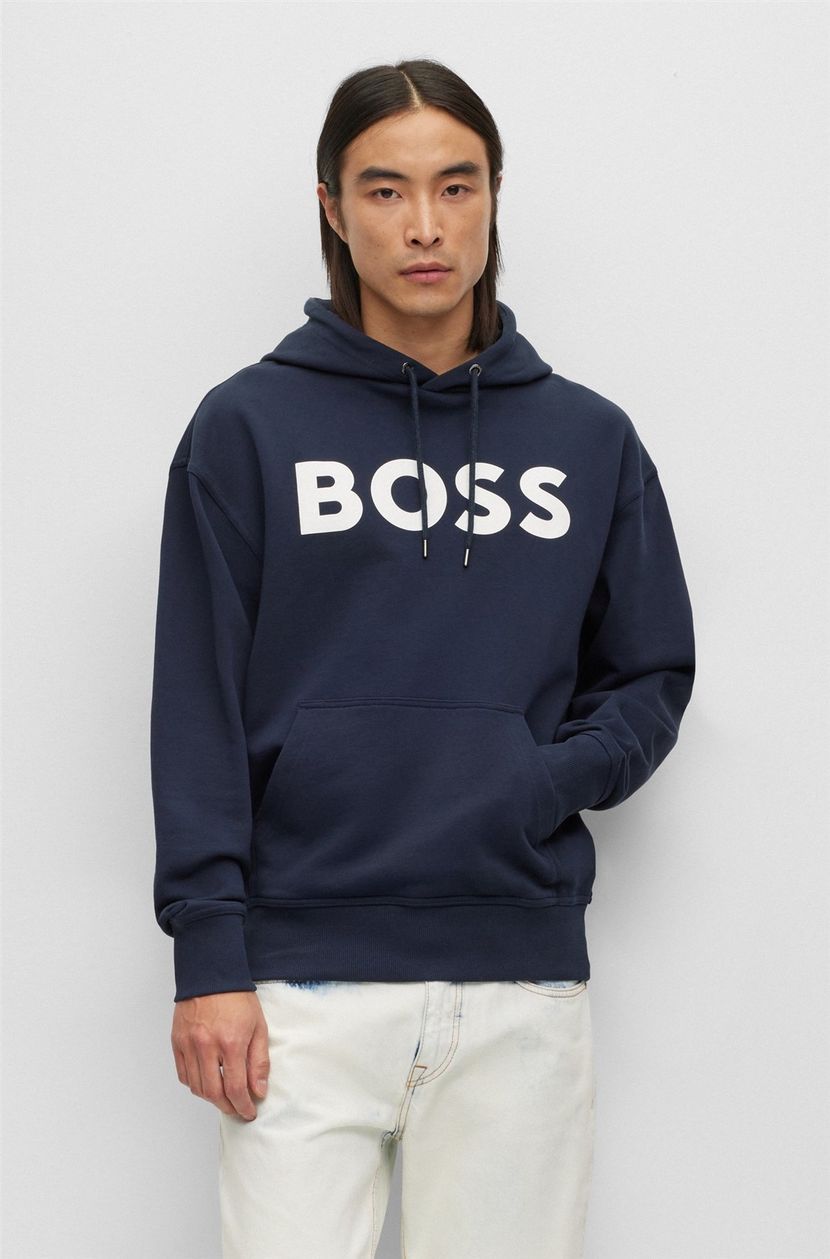 Hugo Boss sweater WebasicHood navy effen katoen hoodie 