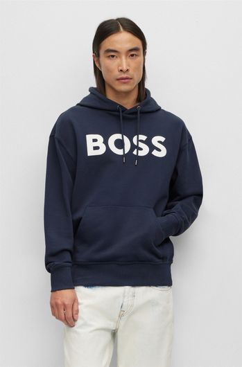 sweater Hugo Boss donkerblauw effen katoen hoodie 