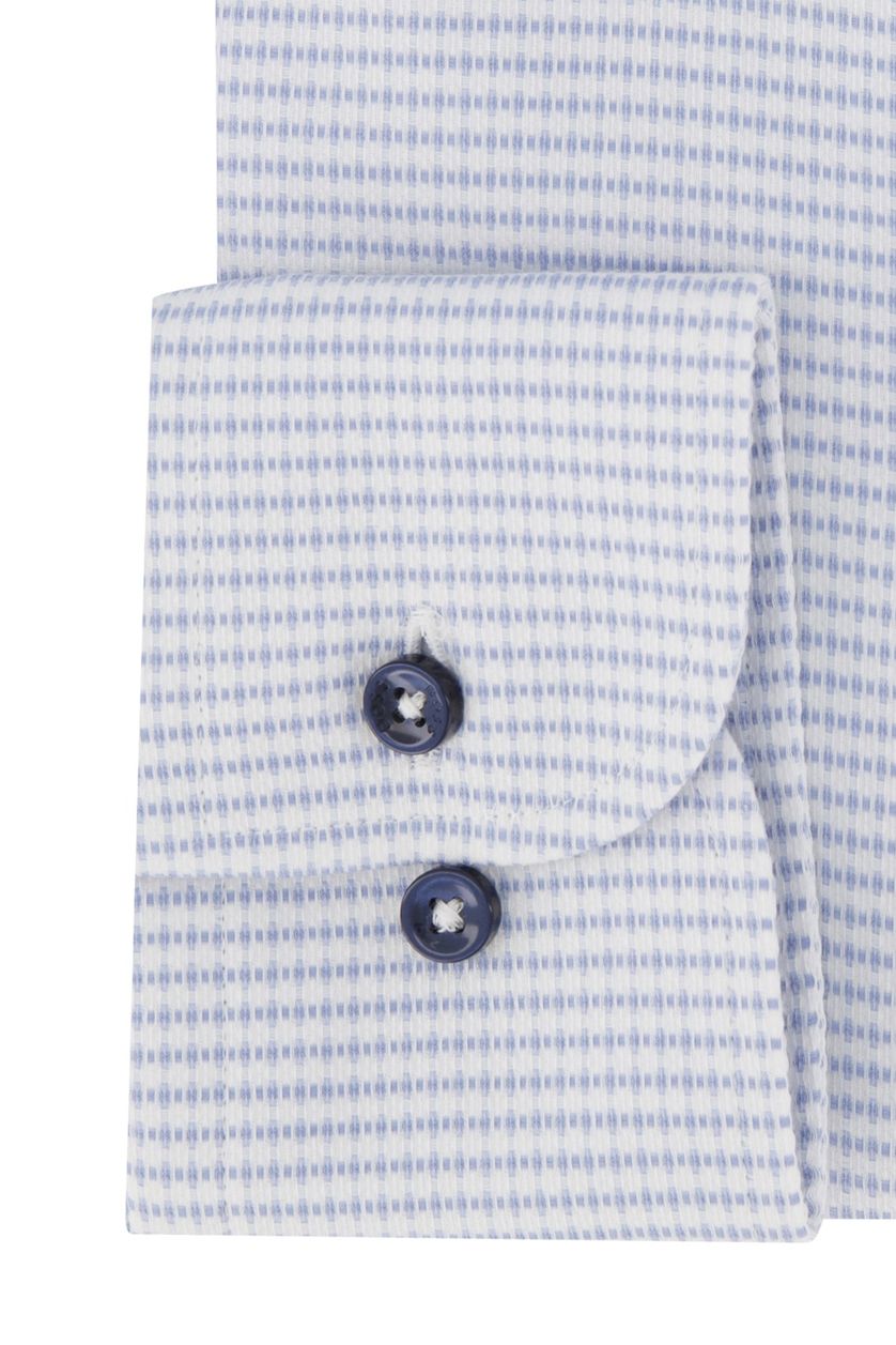 Hugo Boss business overhemd blauw geruit katoen slim fit blauwe knopen