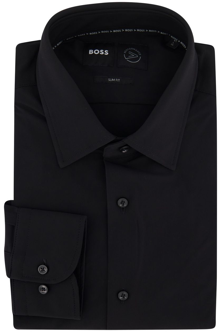 Hugo Boss business overhemd zwart effen slim fit semi-wide