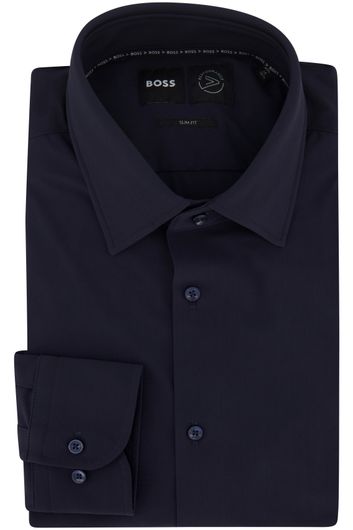 Hugo Boss business overhemd slim fit donkerblauw effen extra lange mouwen