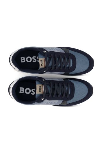 Hugo Boss lage sneakers blauw effen, geprint leer