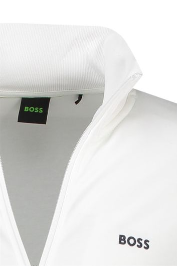 Hugo Boss vest opstaande kraag wit rits effen katoen met opdruk op arm