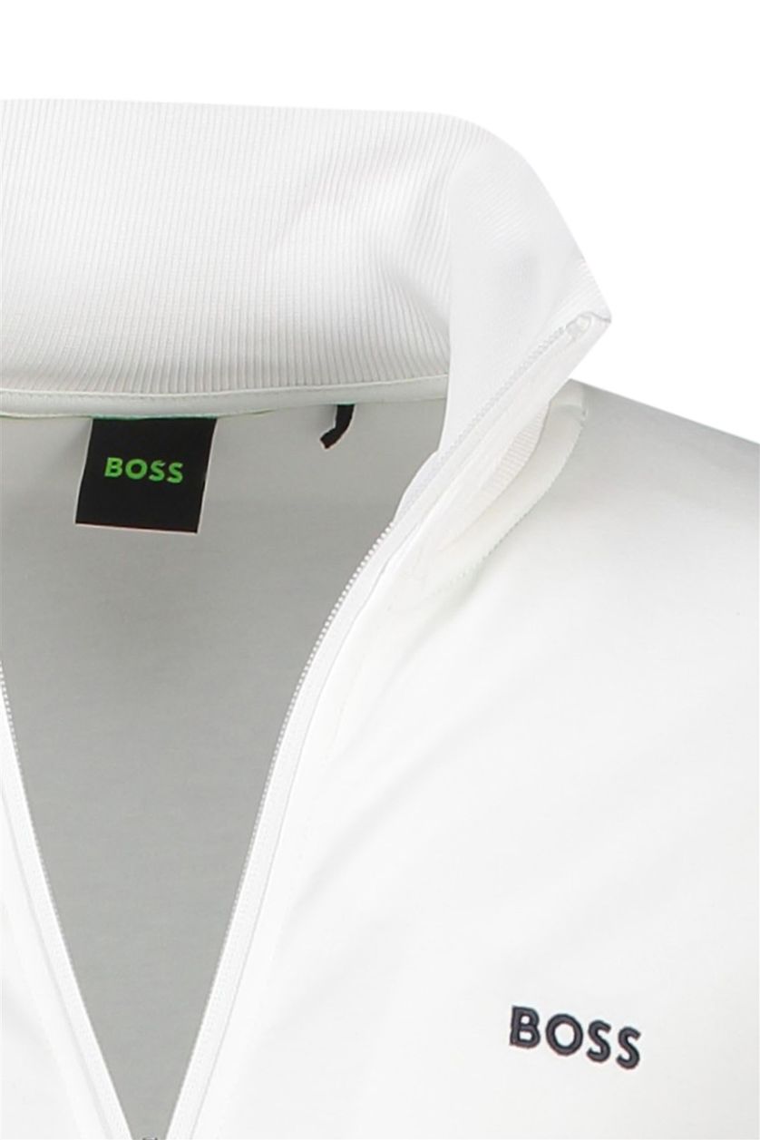 Hugo Boss vest wit effen katoen opstaande kraag rits met opdruk op arm