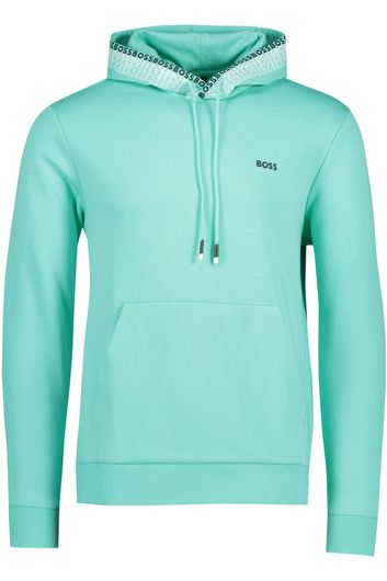 Hugo Boss vest hoodie turquoise effen katoen met opdruk op capuchon 