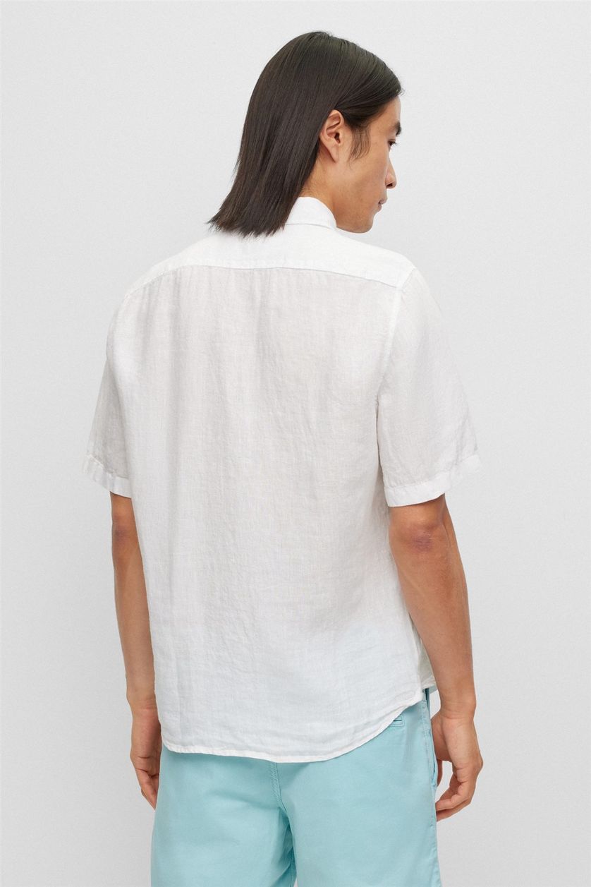 Hugo Boss casual overhemd wit effen 100% linnen normale fit