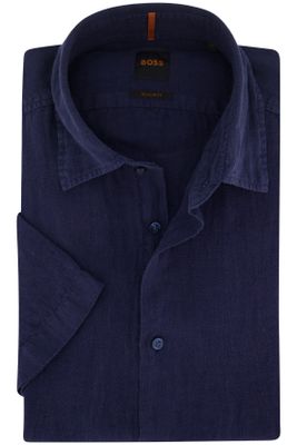 Hugo Boss casual overhemd Hugo Boss donkerblauw effen linnen normale fit 