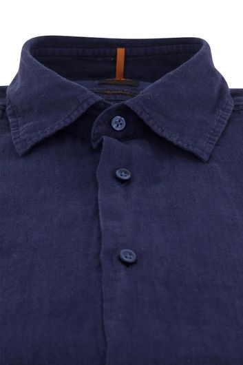 casual overhemd Hugo Boss donkerblauw effen linnen normale fit 