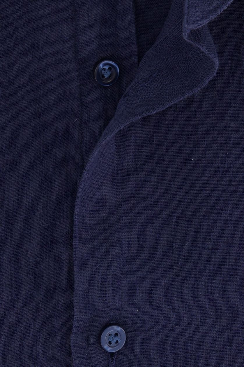 Hugo Boss casual overhemd donkerblauw effen linnen normale fit