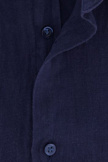 Hugo Boss casual overhemd normale fit donkerblauw effen linnen