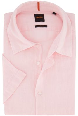 Hugo Boss casual overhemd Hugo Boss roze effen linnen normale fit 