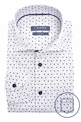 Ledub Ledub business overhemd normale fit wit met navy print katoen