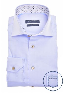 Ledub Ledub business overhemd lichtblauw borstzak effen katoen-stretch normale fit