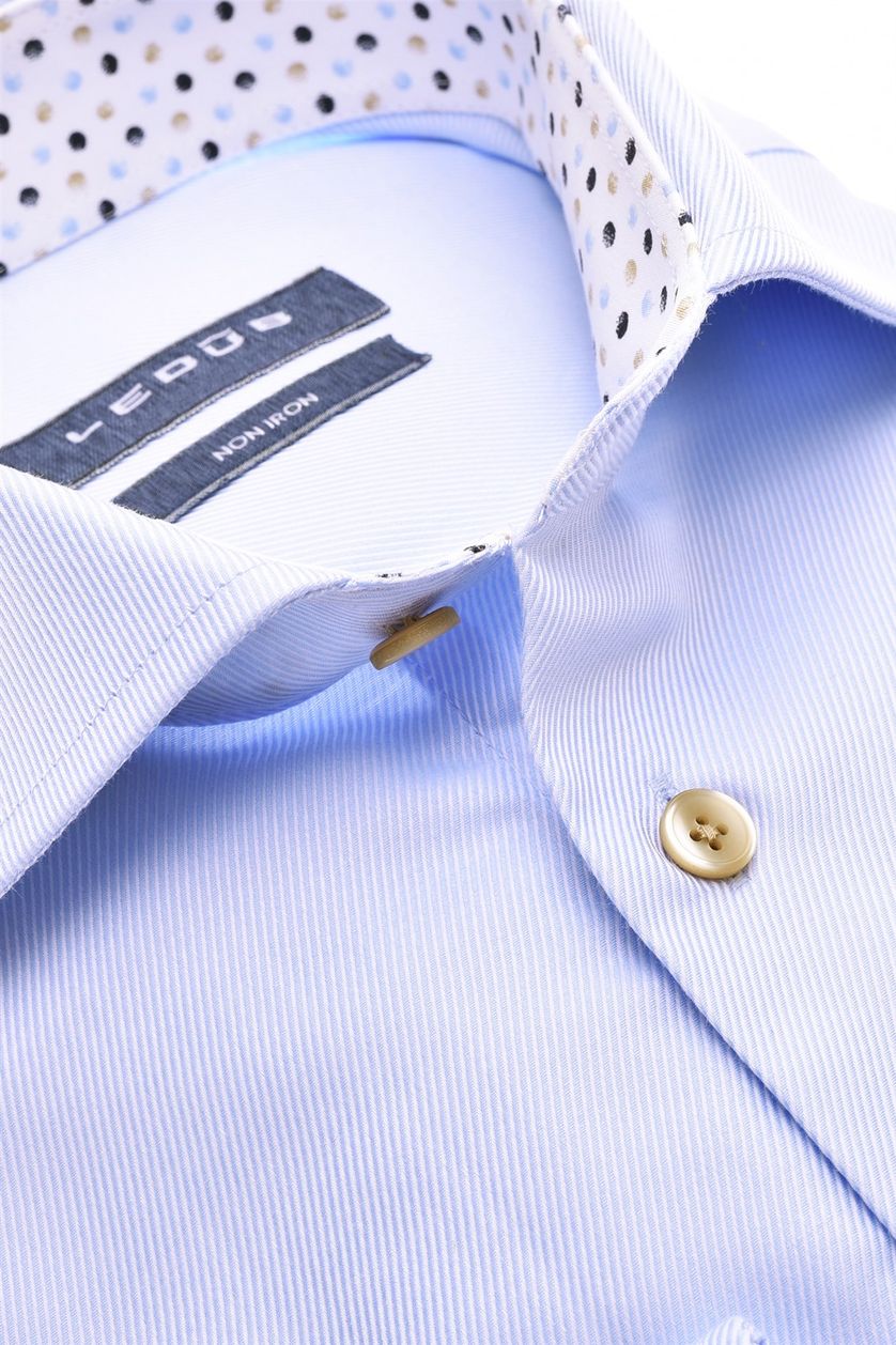 Ledub business overhemd lichtblauw effen katoen-stretch normale fit