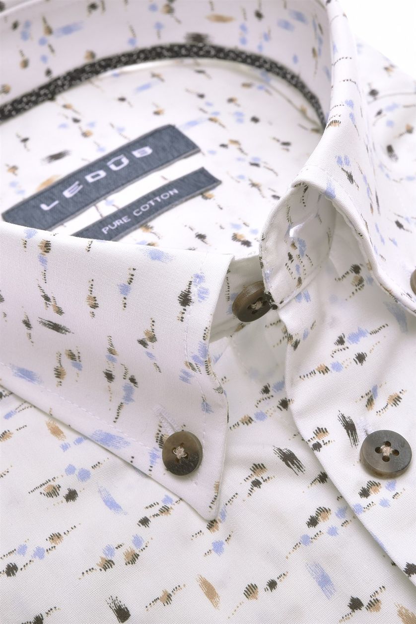 Ledub business overhemd Modern Fit wit geprint 100% katoen