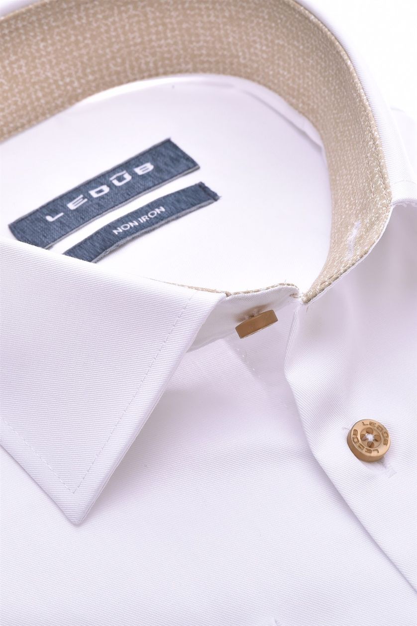 Ledub business overhemd wit effen katoen-stretch normale fit