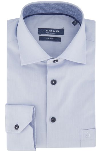 Ledub overhemd strijkvrij Modern Fit lichtblauw effen katoen