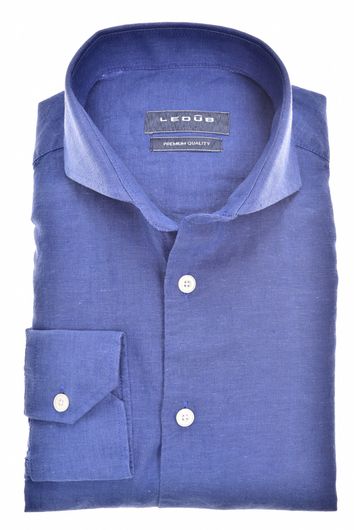 Ledub business overhemd normale fit blauw effen linnen cutaway boord