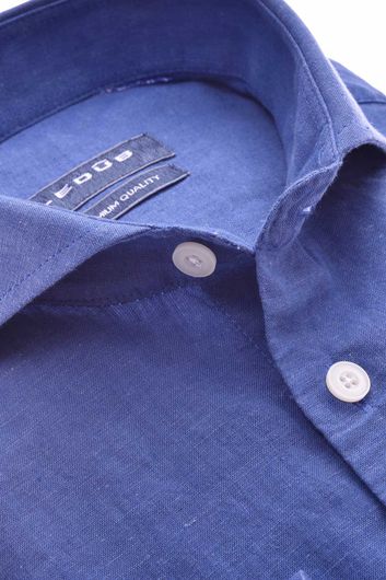 business overhemd Ledub Modern Fit blauw effen linnen normale fit 