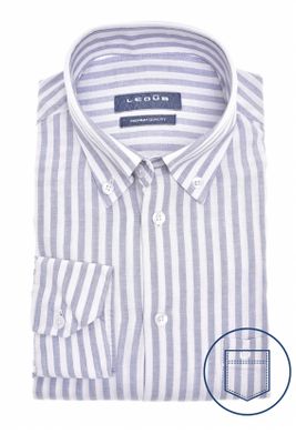 Ledub Ledub business overhemd normale fit blauw wit gestreept linnen