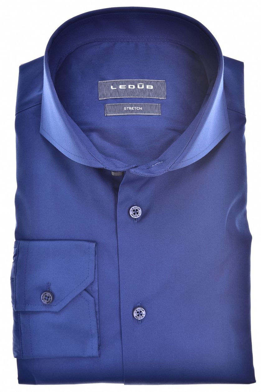 Ledub business overhemd Modern Fit blauw effen katoen-stretch