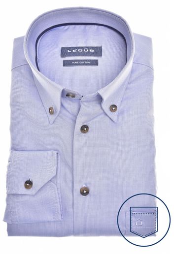 Ledub business overhemd normale fit lichtblauw effen katoen met borstzak