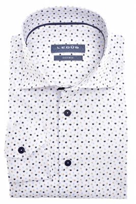 Ledub Ledub overhemd mouwlengte 7 Modern Fit donkerblauw geprint 100% katoen