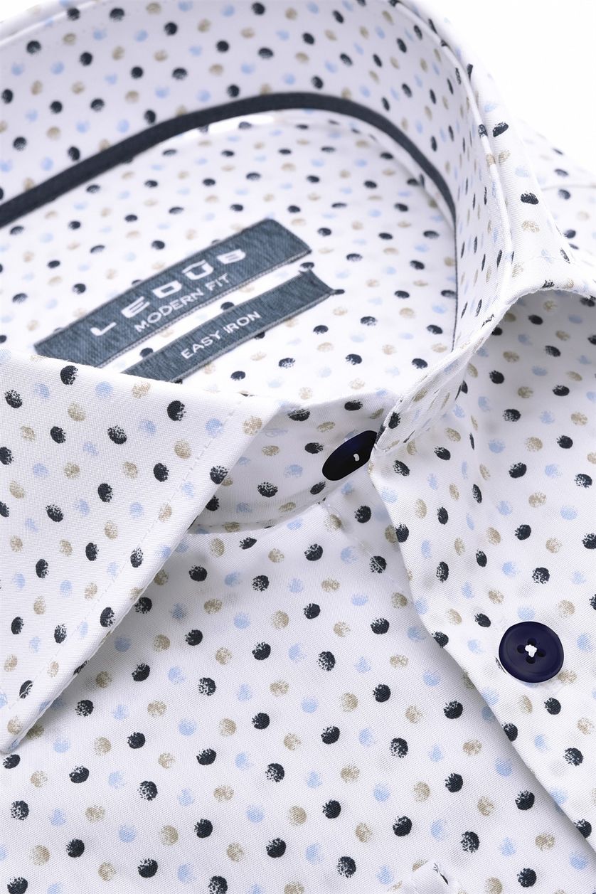 Ledub overhemd mouwlengte 7 Modern Fit donkerblauw geprint 100% katoen