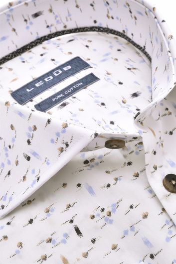 Ledub casual overhemd mouwlengte 7 Modern Fit wit geprint katoen