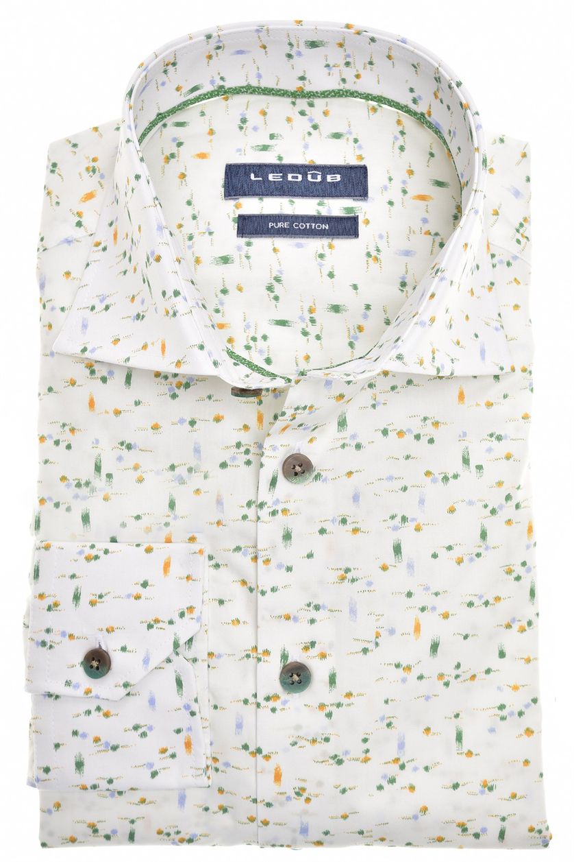Ledub overhemd mouwlengte 7 Modern Fit New groen geprint katoen 