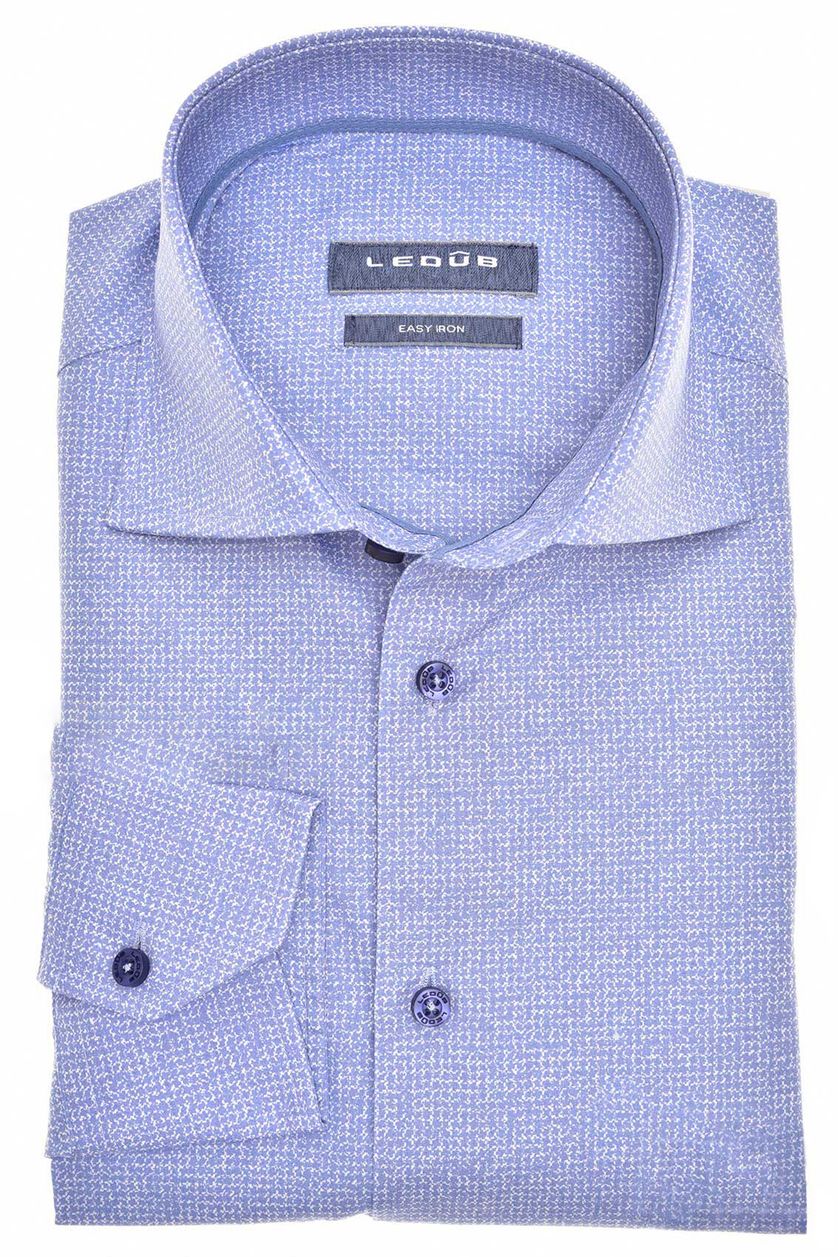 Ledub overhemd mouwlengte 7 Modern Fit blauw met print katoen