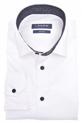 Ledub Ledub overhemd mouwlengte 7 Modern Fit wit effen 100% katoen