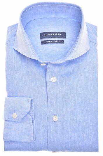 Ledub overhemd mouwlengte 7 normale fit lichtblauw effen linnen en katoen