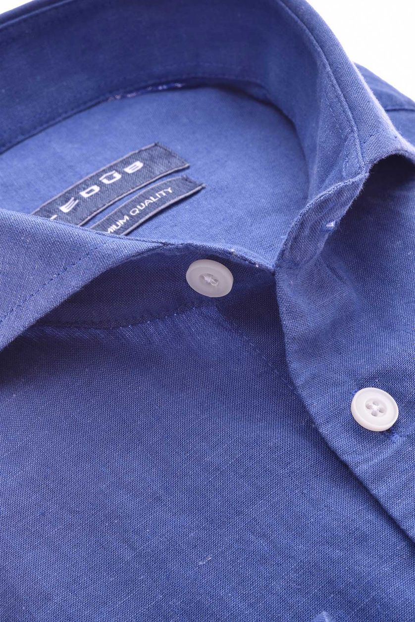 Ledub overhemd mouwlengte 7 Modern Fit New blauw effen linnen 