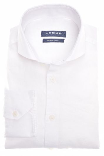 Ledub overhemd mouwlengte 7 normale fit wit effen linnen en katoen