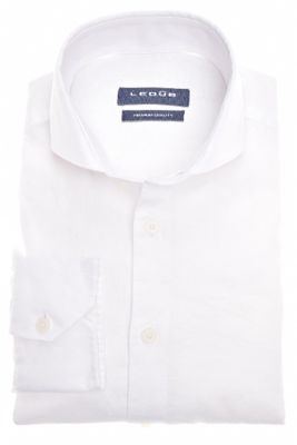 Ledub Ledub overhemd mouwlengte 7 normale fit wit effen linnen en katoen