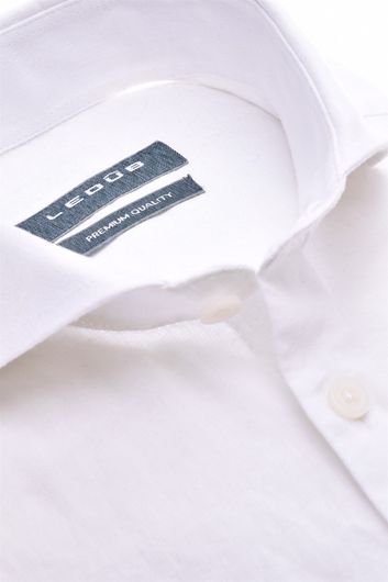 Ledub overhemd mouwlengte 7 normale fit wit effen linnen en katoen