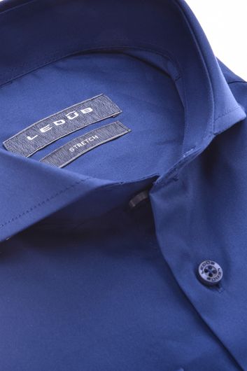 Ledub zakelijk overhemd mouwlengte 7 normale fit blauw effen katoen